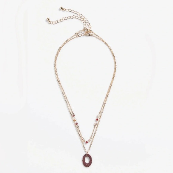 2/$10 Maurice’s 2 Pack Wooden Oval Pendant Layered Necklace - Picture 1 of 5